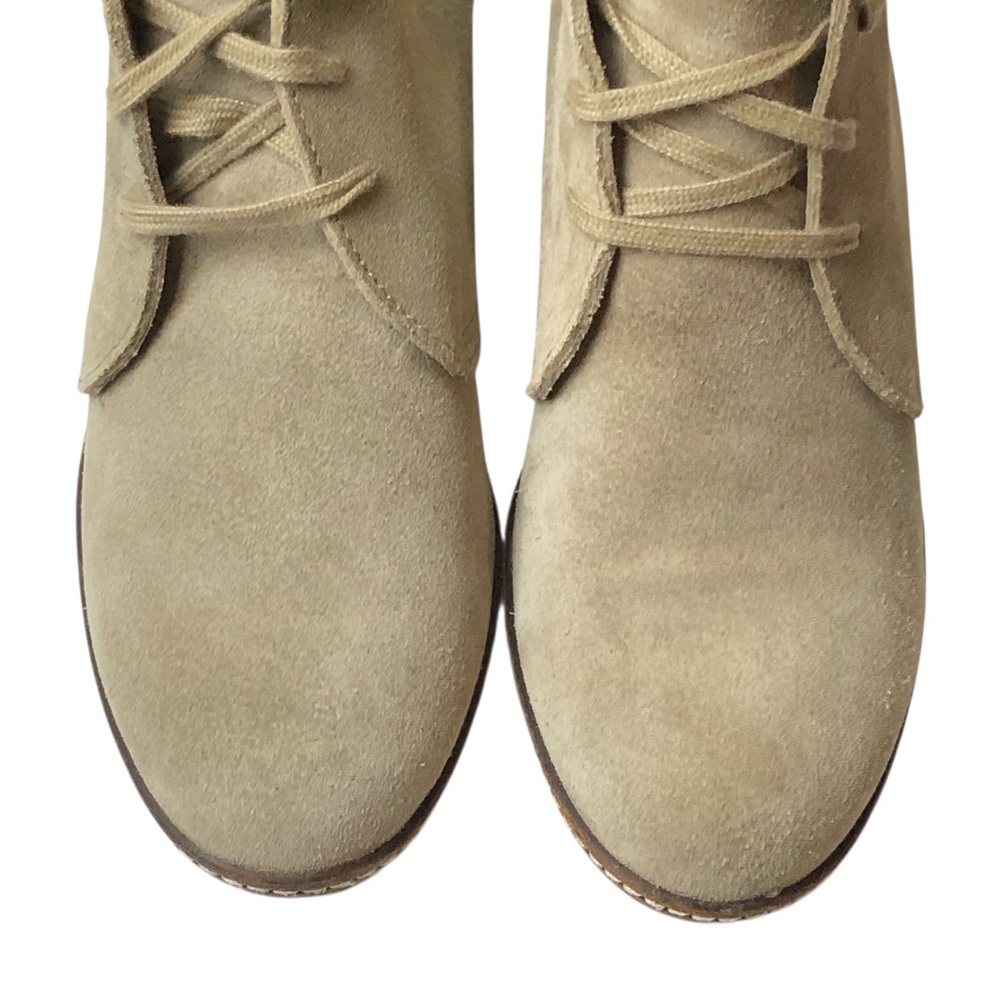 J Crew Wedge Ankle Boots Made In Italy Soft Tan Suede Booties Lace Up Size 9 - Picture 2 of 13